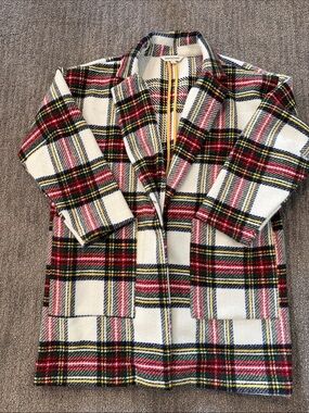 DAVI & DANI Cream and Red Plaid Girls' Pea Coat